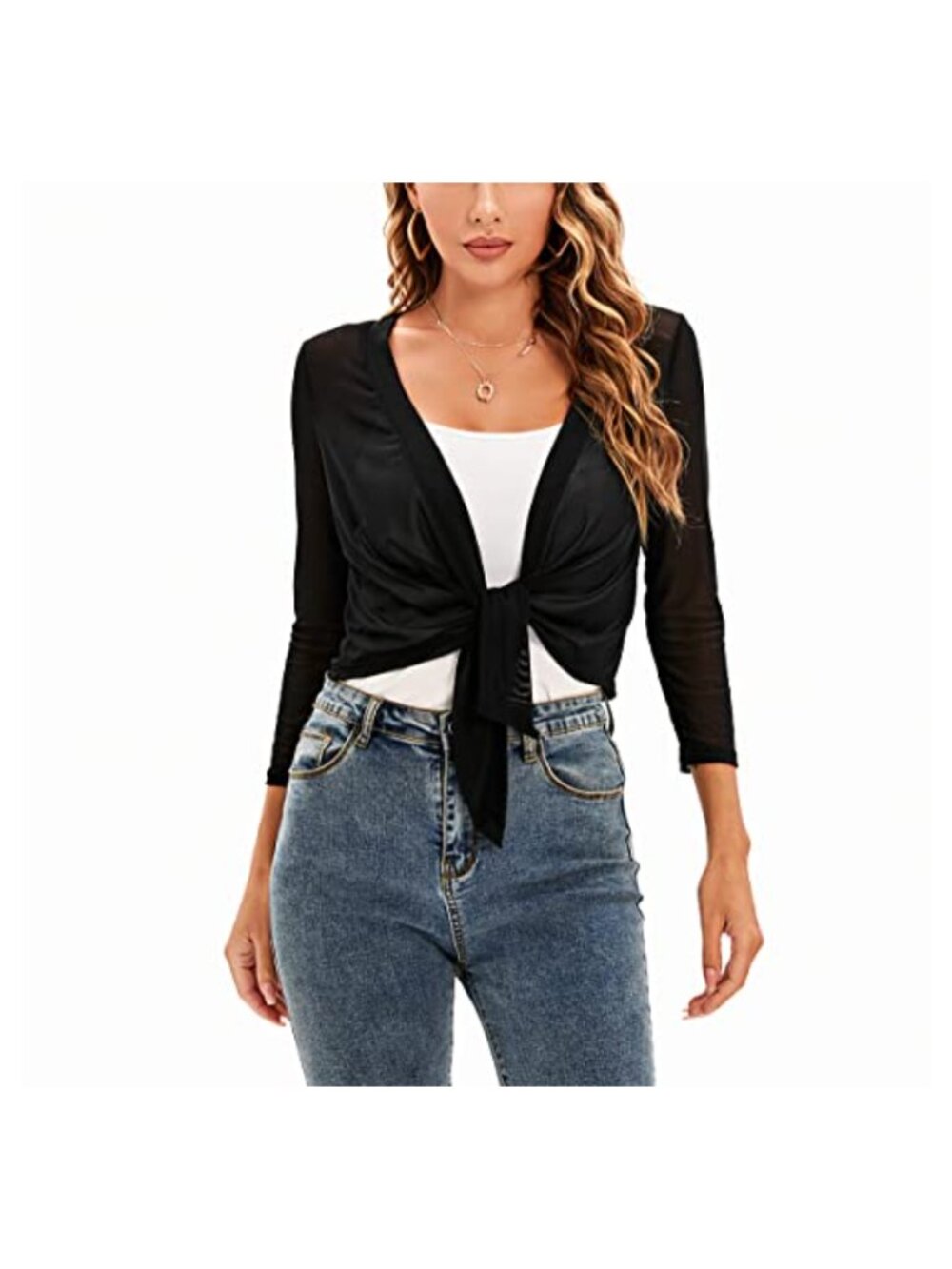 Sheer Mesh Tie Front Shrug Bolero Cardigan Lightweight